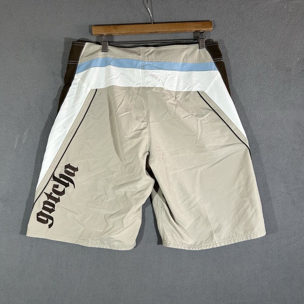 Gotcha Board Shorts Mens 34 Beige Brown Surf Swim Trunks 10 in Y2K Surf Beach